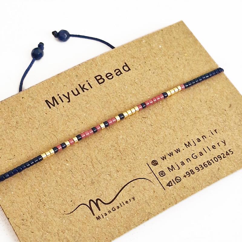 M0323 _ دستبند مورس سرمه ای، کالباسی و طلایی 1 رج ( منجوق میوکی )