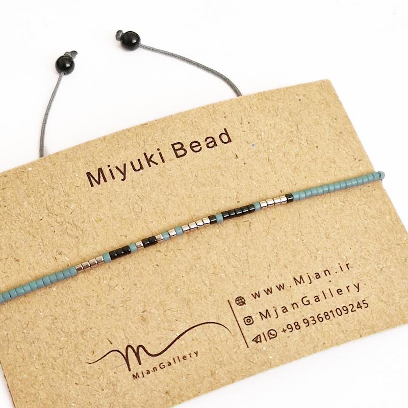 M0329 _ دستبند مورس فیلی مات، مشکی و نقره ای 1 رج ( منجوق میوکی )