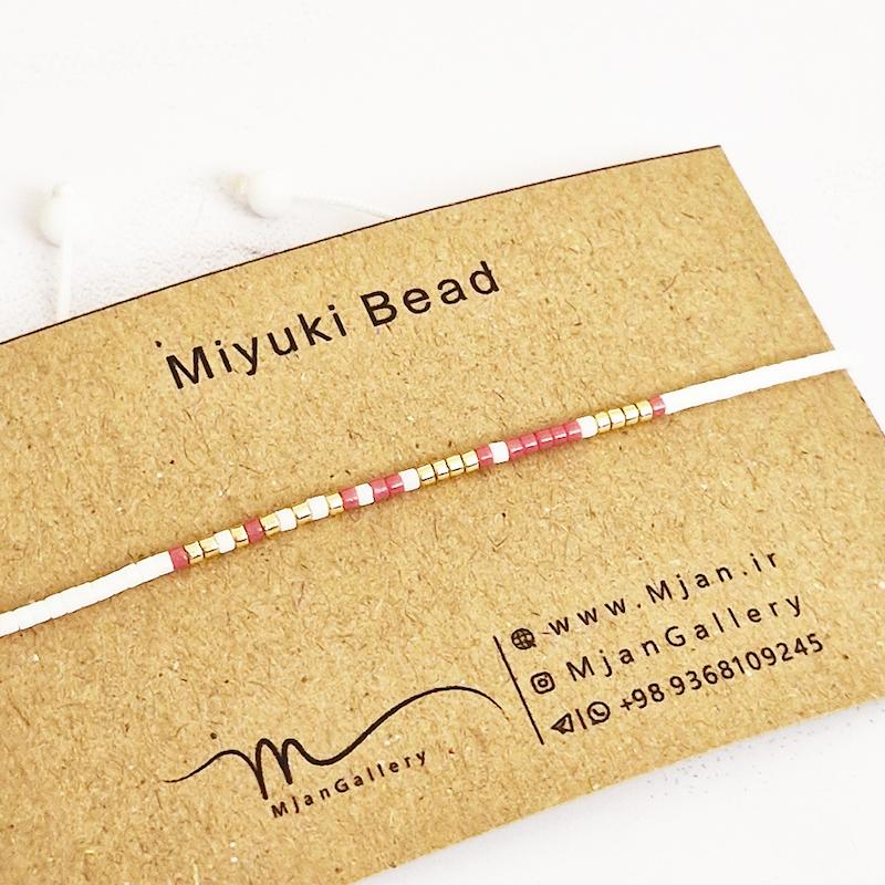 M0335 _ دستبند مورس سفید، کالباسی و طلایی 1 رج ( منجوق میوکی )