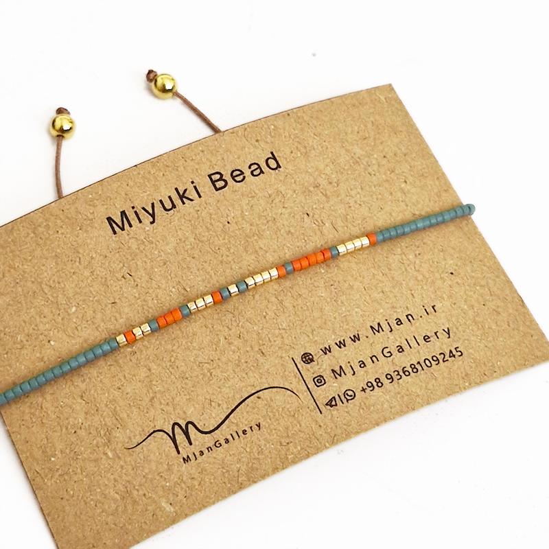 M0344 _ دستبند مورس فیلی مات، نارنجی مات و طلایی 1 رج ( منجوق میوکی )