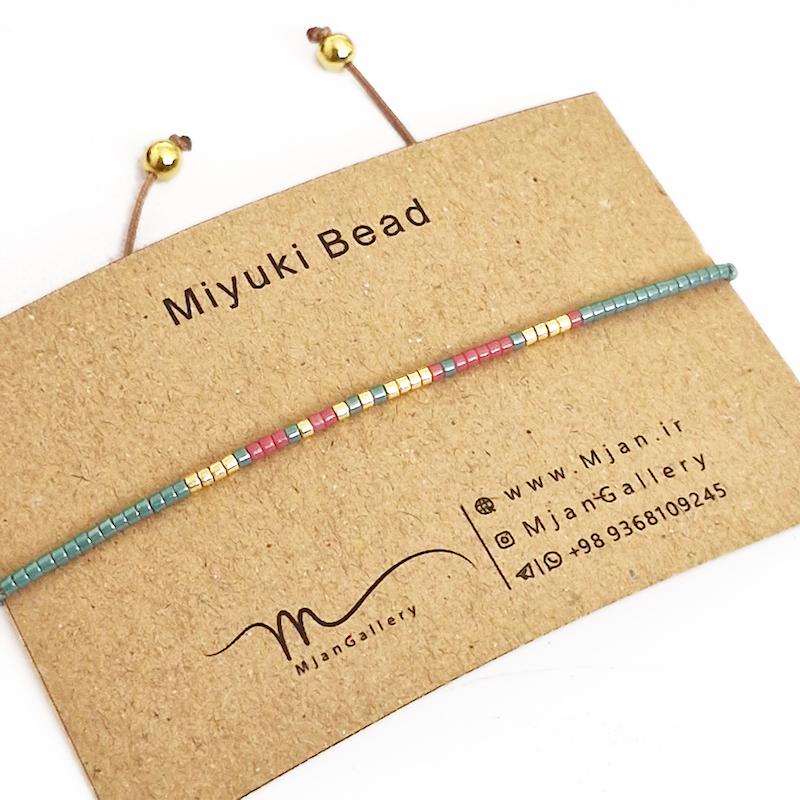 M0346 _ دستبند مورس فیلی براق، کالباسی و طلایی 1 رج ( منجوق میوکی )