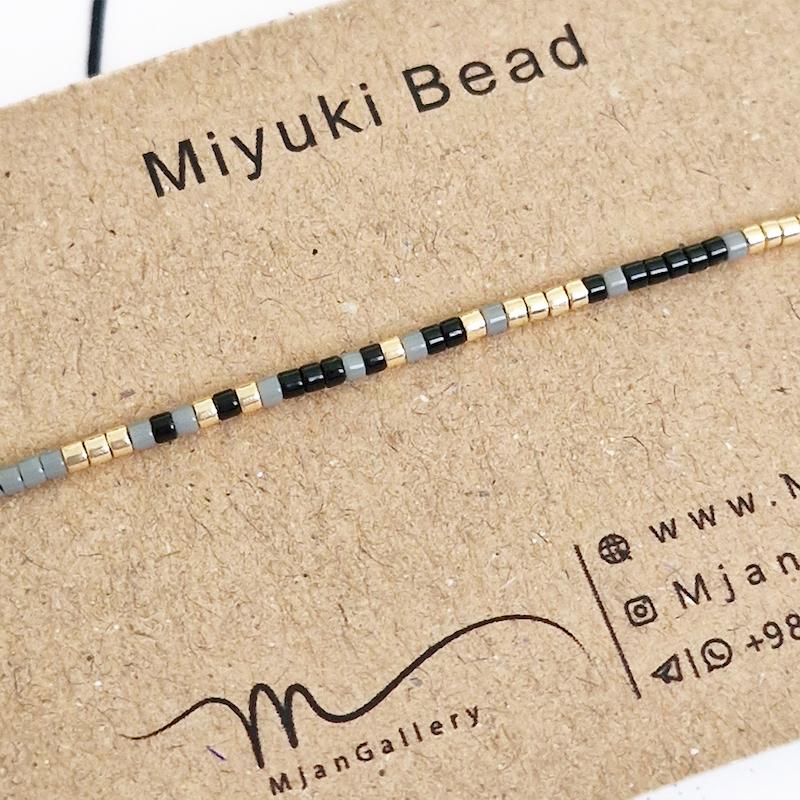 M0342 _ دستبند مورس طوسی، مشکی و طلایی ( منجوق میوکی ) 1 رج 1رج تک رج یک رج