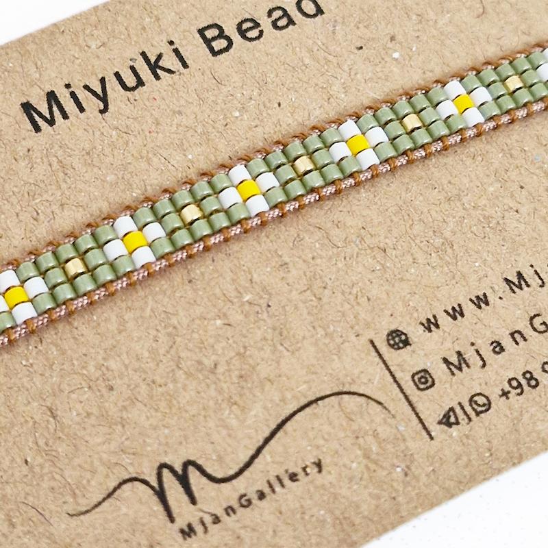 M0137 _ دستبند سبز و سفید بابونه ( منجوق میوکی ) 3 رج 5 رج 