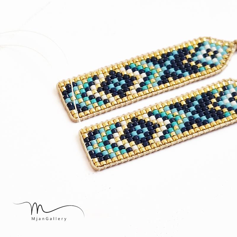 M0372 _ دستبند نیمه آماده برای طلا، بند کِرِم، 9 رج ( منجوق میوکی ) پلاک دو حلقه یا صاف