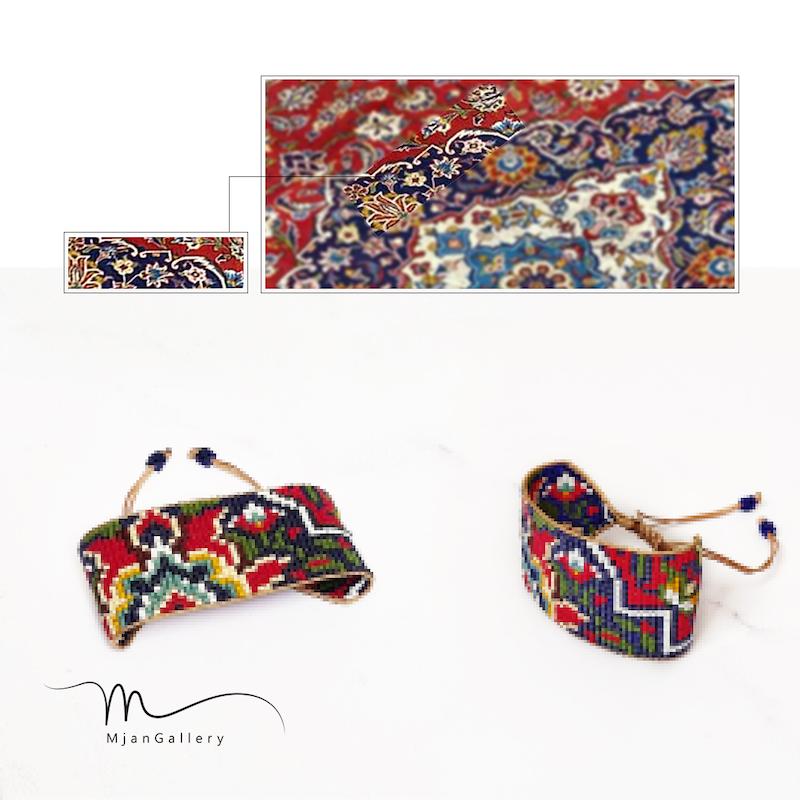 M0181 _ دستبند سنتی فرش ایرانی، مدل 1 ( منجوق میوکی ) 19 رج 19رج نوزده