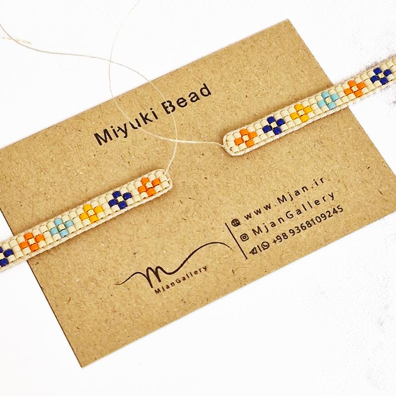 M0127 _ دستبند نیمه آماده برای طلا، کرم نارنجی آبی ( منجوق میوکی ) 3 رج 3رج سه