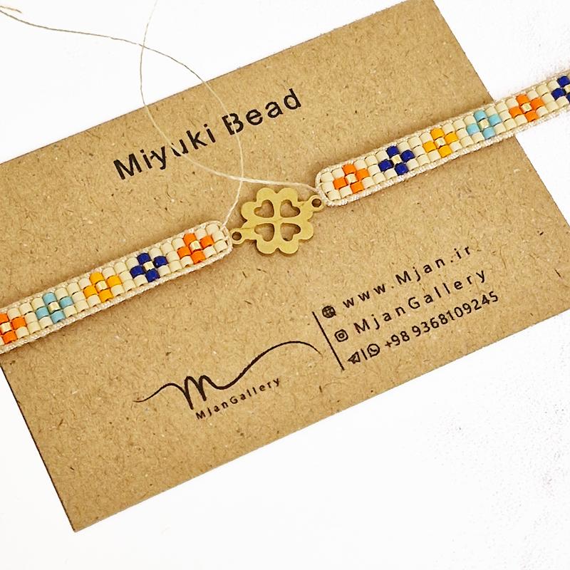 M0127 _ دستبند نیمه آماده برای طلا، کرم نارنجی آبی، 3 رج ( منجوق میوکی )