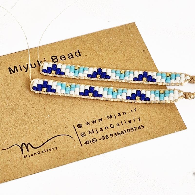 M0756 _ دستبند نیمه آماده برای پلاک، سنتی، آبی کمرنگ، کاربنی و سفید ( منجوق میوکی ) 3 رج 3رج سه رج