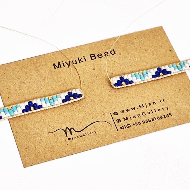 M0756 _ دستبند نیمه آماده برای پلاک، سنتی، آبی کمرنگ، کاربنی و سفید ( منجوق میوکی ) 3 رج 3رج سه رج