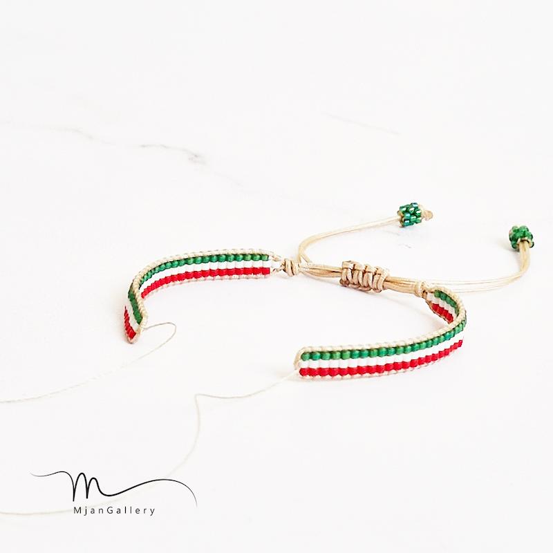 M0757 _ دستبند نیمه آماده باریک پرچم ایران ( منجوق میوکی ) 3 رج 3رج سه رج
