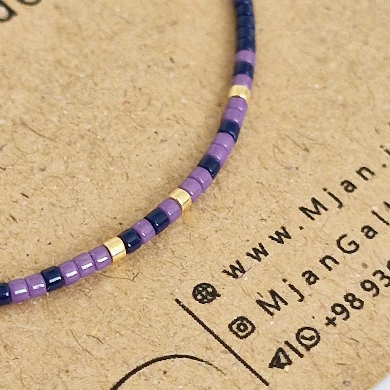 M0310 _ گردنبند، چوکر مورس سرمه ای، بنفش و طلایی ( منجوق میوکی ) 1 رج 1رج تک رج یک رج