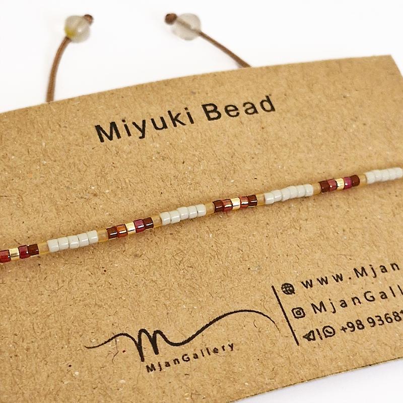 M0579 _ دستبند های باریک بژ، زرشکی، قهوه ای ( منجوق میوکی ) 1 رج 1رج تک رج یک رج 3 رج سه رج