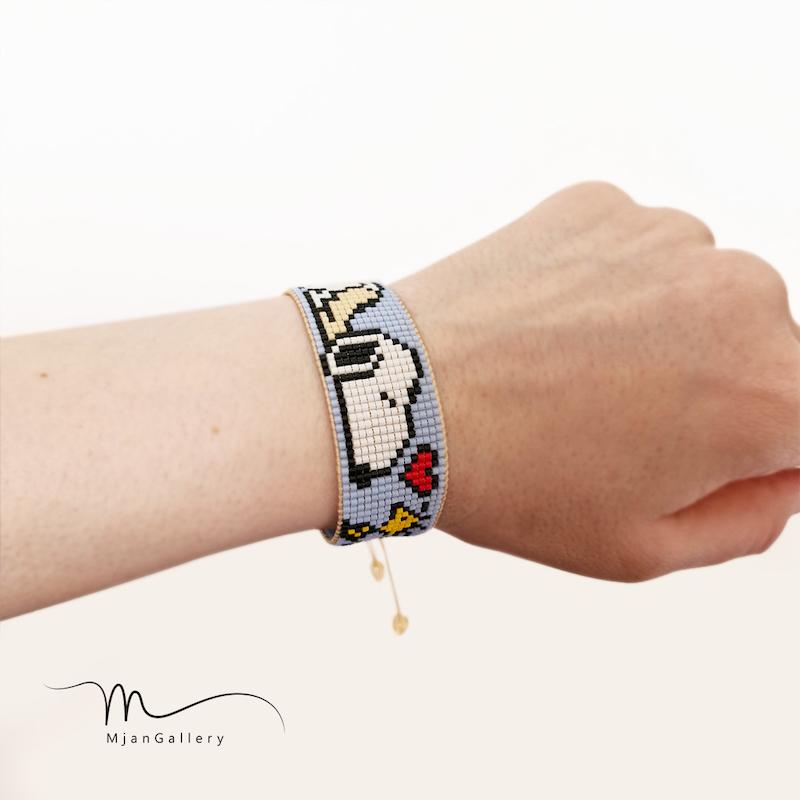 A0038 _ دستبند آبی Snoopy اسنوپی  2/3 سانت ( منجوق میوکی ) 15 رج 15رج پانزده