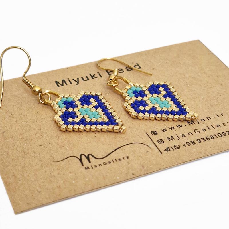 M0272 _ گوشواره کاربنی فیروزه ای پیکاسویی ( منجوق میوکی )