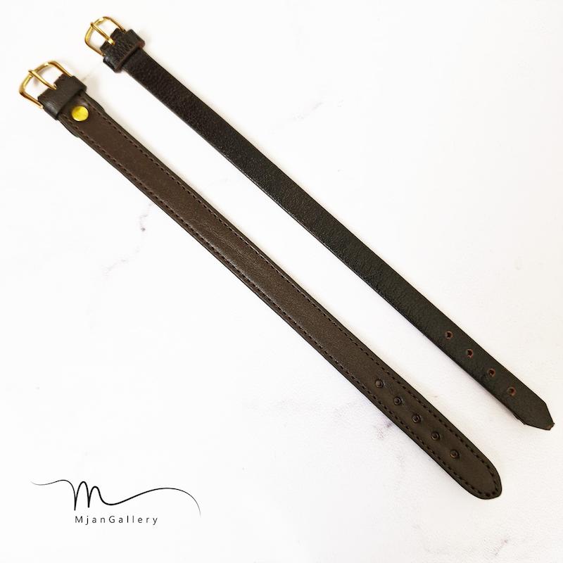 M0583 _ دستبند چرم مردانه، با منجوق سرمه ای براق، طوسی مات و برنز مات ( منجوق میوکی )