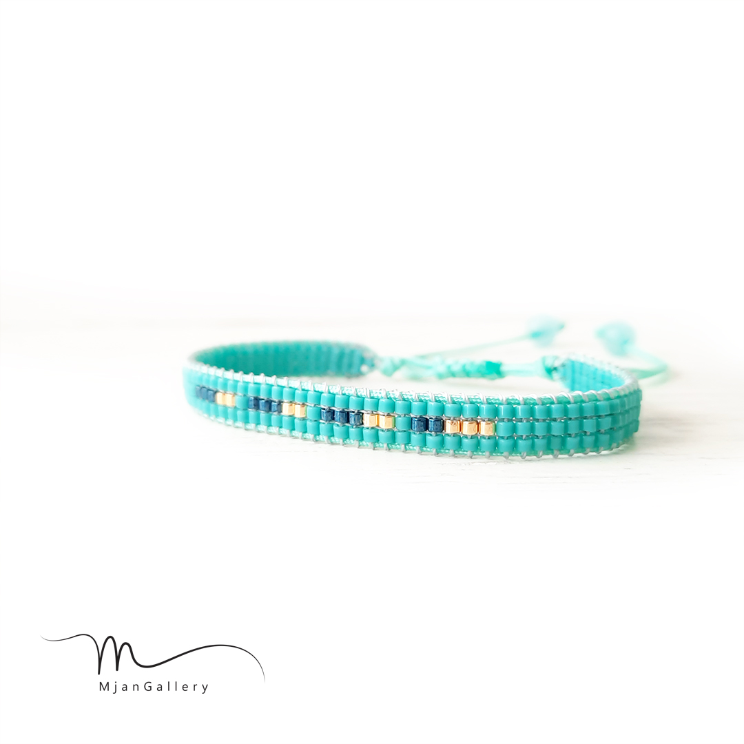 M0055 _ دستبند مورس فیروزه ای 3 رج  ( منجوق میوکی )
