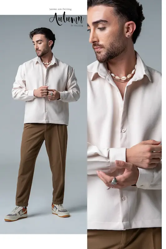 پیراهن ساده کجراه Bershka مردانه | پارچه گرم‌دار کجراه رامبلا ترک