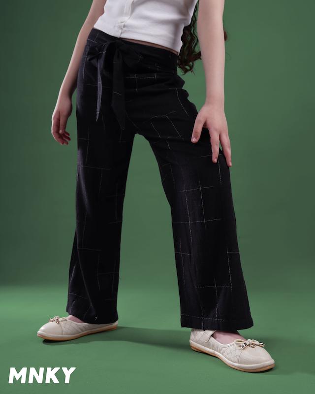 پک 4 عددی شلوار لینن بگ مشکی طرح شماره 1 شطرنج ( برند MNKY )