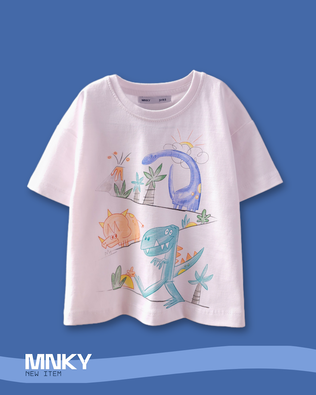 پک 4 عددی تیشرت سفید 3 تا 6 سال طرح دایناسور نقاشی کد 1581