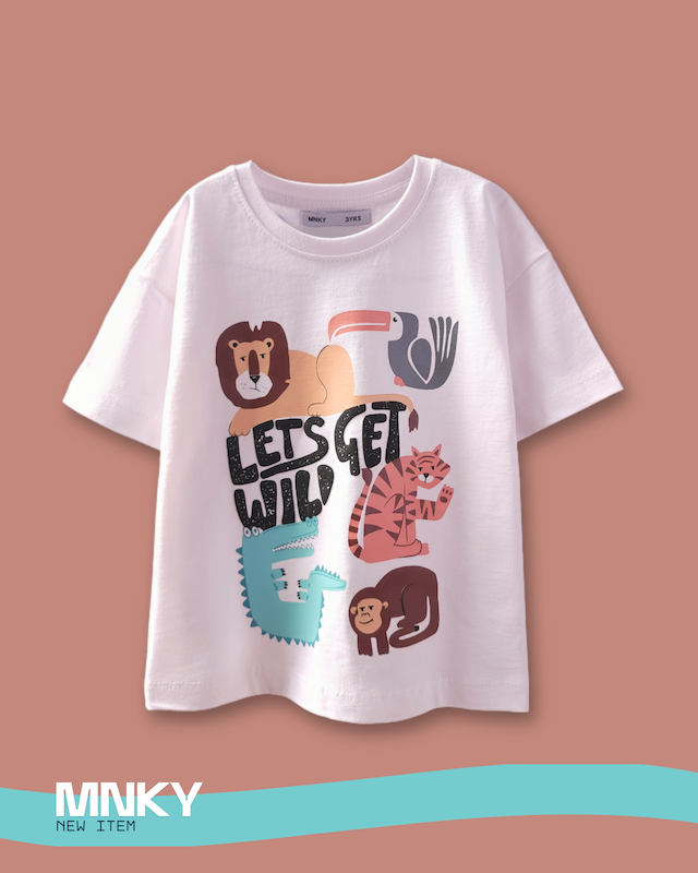 پک 4 عددی تیشرت سفید 3 تا 6 سال طرح حیوانات جنگل کد 1585