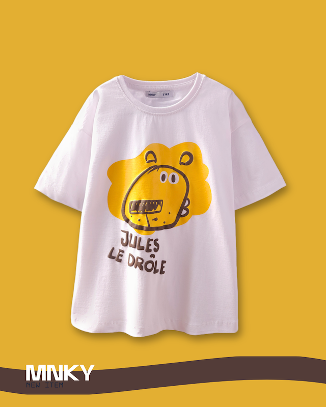 پک 4 عددی تیشرت سفید 7 تا 10 سال طرح شیر زرد کد 1612