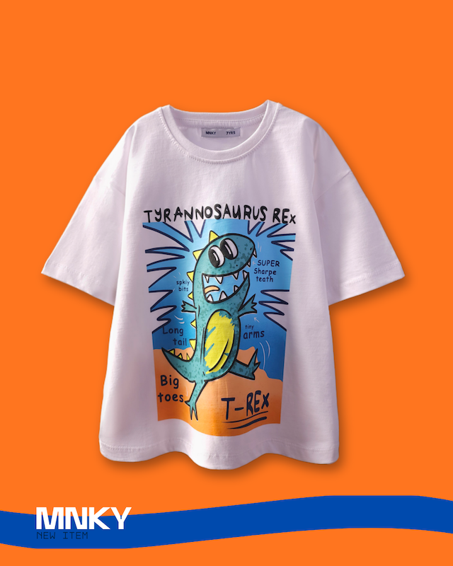 پک 4 عددی تیشرت سفید 7 تا 10 سال طرح تی رکس آبی کد 1613