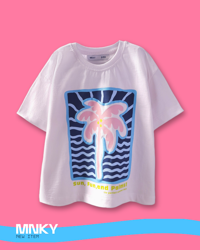 پک 4 عددی تیشرت سفید 3 تا 6 سال طرح نخل صورتی کد 1596