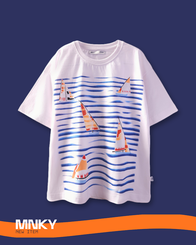 پک 4 عددی تیشرت سفید 7 تا 10 سال طرح قایق مایورال کد 1622