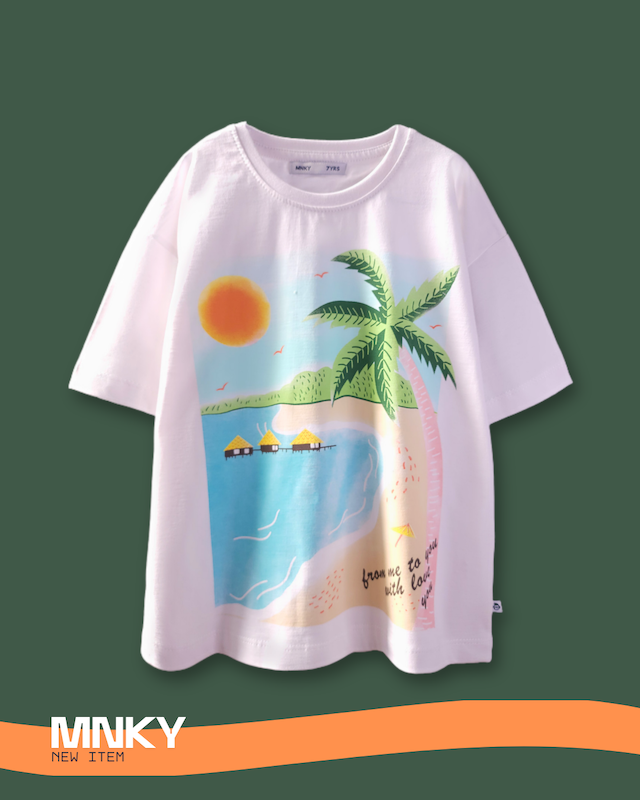 پک 4 عددی تیشرت سفید 7 تا 10 سال طرح نخل صورتی کد 1623