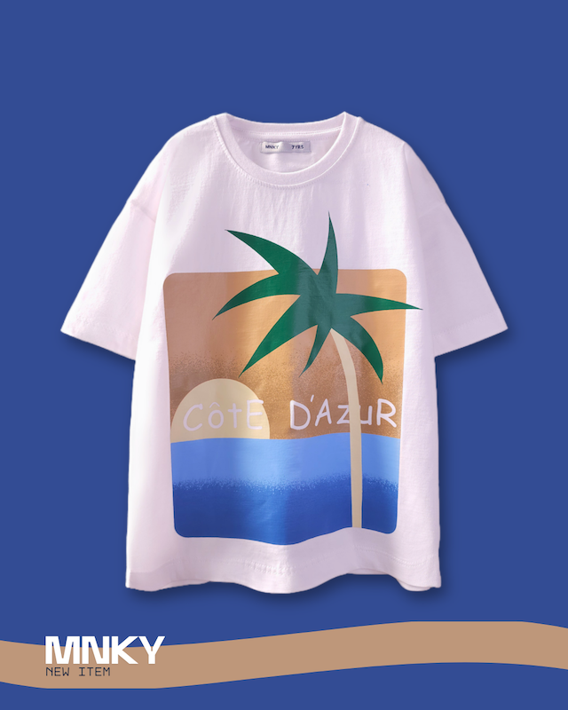 پک 4 عددی تیشرت سفید 7 تا 10 سال طرح نخل برگ سبز COTE کد 1625