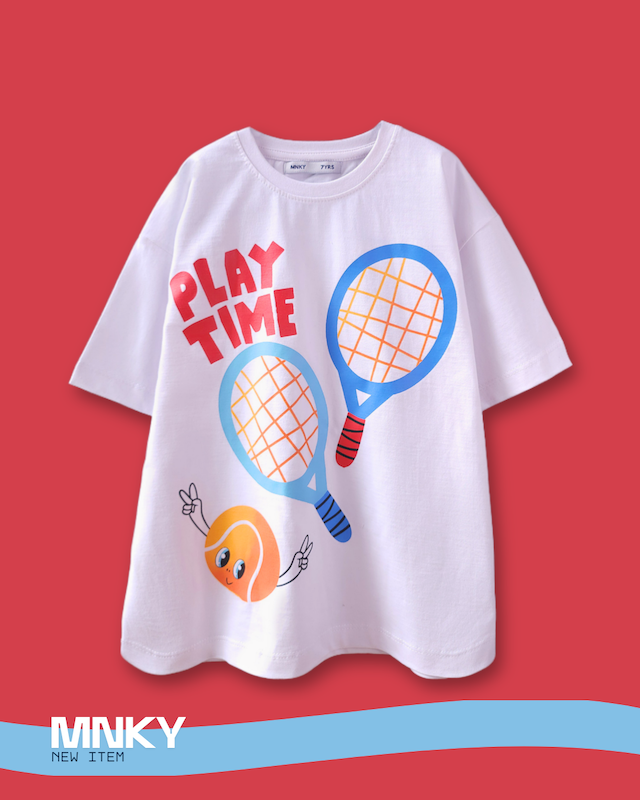 پک 4 عددی تیشرت سفید 7 تا 10 سال طرح راکت تنیس کد 1628