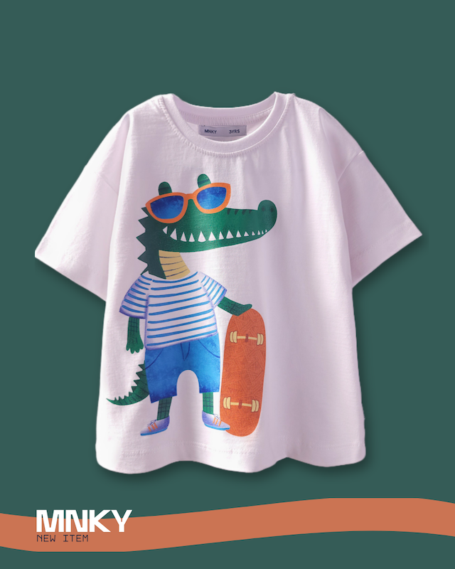 پک 4 عددی تیشرت سفید 3 تا 6 سال طرح کروکدیل کد 1593