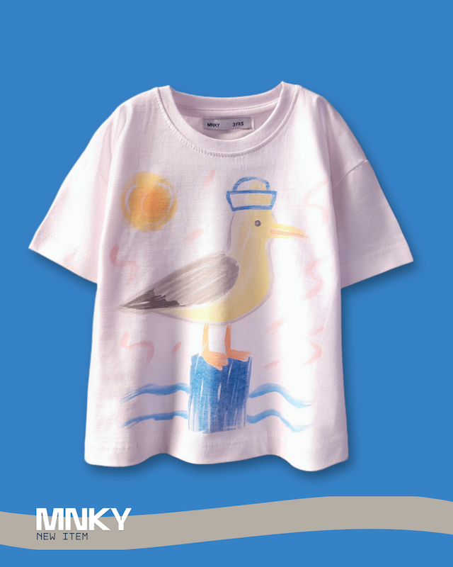 پک 4 عددی تیشرت سفید 3 تا 6 سال طرح مرغ دریایی کد 1599