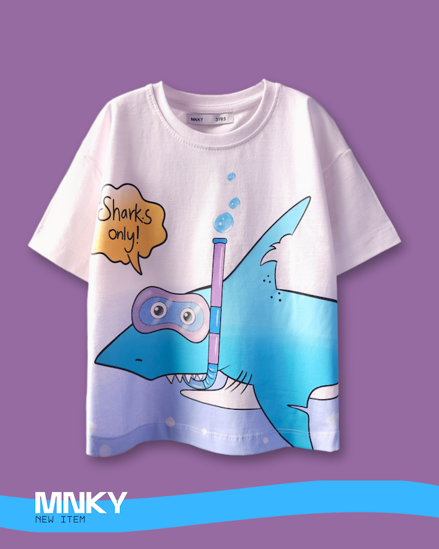 پک 4 عددی تیشرت سفید 3 تا 6 سال طرح کوسه کد 1598