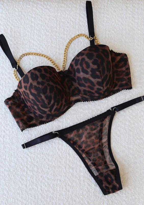 ست شورت و سوتین اسفنجی هارنس دار پلنگی 