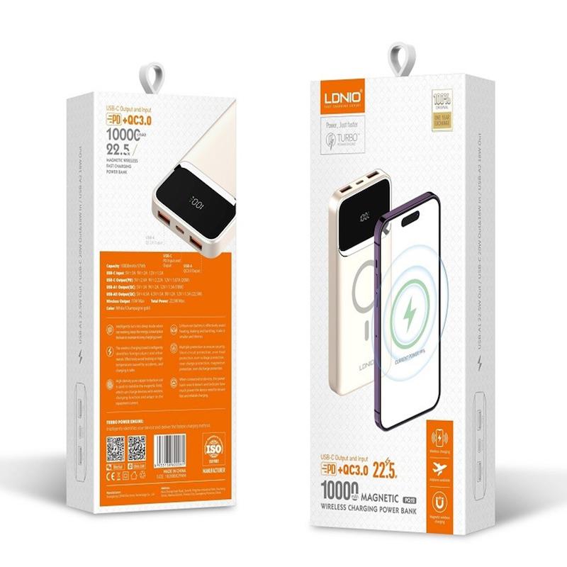 پاور بانک بی سیم فست شارژ الدینیو PQ11 QC3.0 PD 22.5W ظرفیت 10000 میلی آمپر ساعت