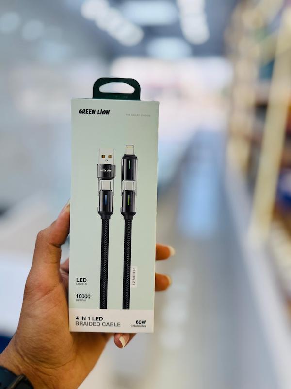 کابل چهار کاره 60 وات گرین لاین Green Lion 4 in 1 LED Braided Cable 60W