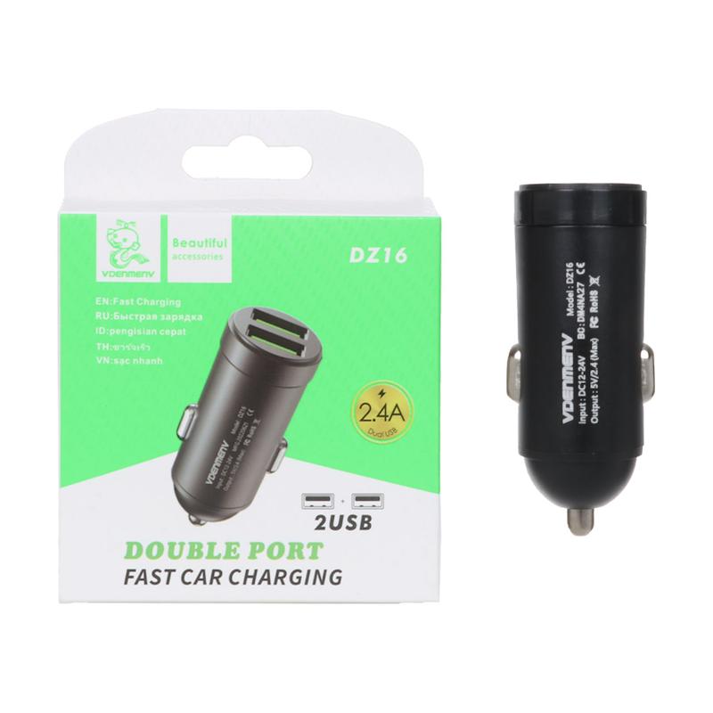شارژر فندکی 12W فست دو پورت DENMEN مدل DZ16 - مشکی