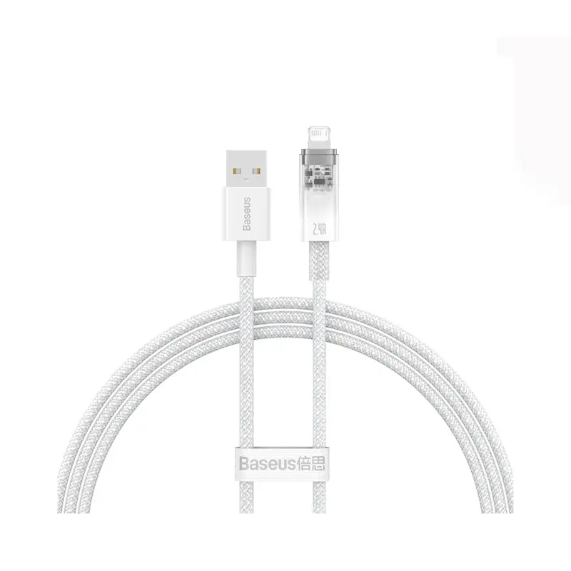 کابل شارژ USB به لایتنینگ باسئوس مدل Baseus Explorer Series Fast Charging Cable With Smart Temperature Control جریان 2.4 آمپر طول 2 متر با گارانتی 24 ماهه شرکتی