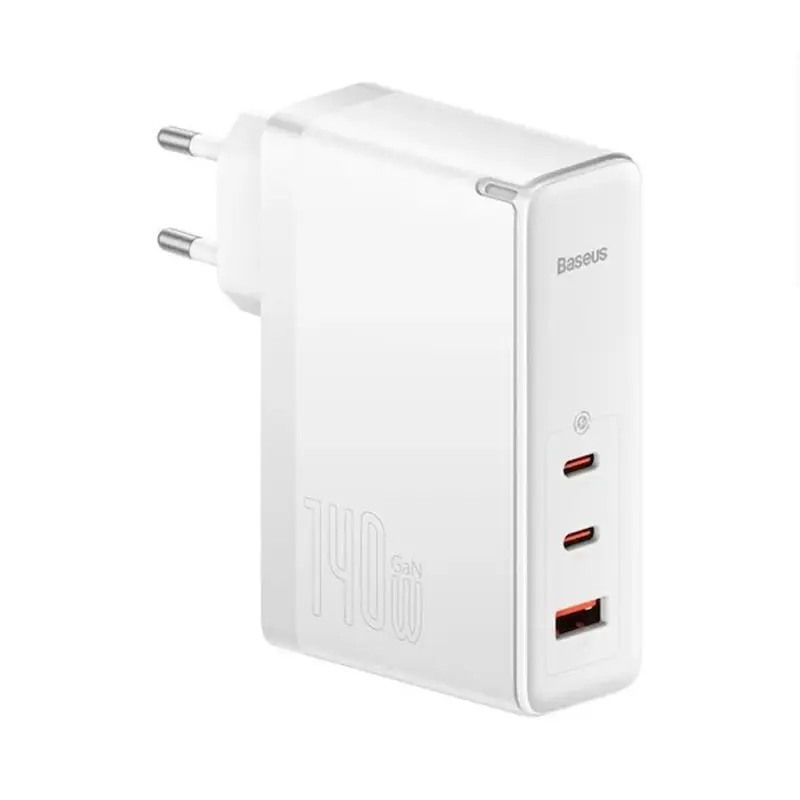 شارژر دیواری 140 وات باسئوس مدل Baseus GaN5 Pro Fast Charger 2C+U 140W EU CCGP10020 با 2 خروجی USB-C و 1 خروجی USB به همراه کابل دو سر USB-C با گارانتی 24 ماهه شرکتی