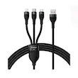 کابل شارژ یک به سه USB به microUSB/USB-C/لایتنینگ باسئوس مدل Baseus Flash Series Ⅱ One-for-three Fast Charging Data Cable USB to M+L+C 66W طول 1.2 متر با گارانتی 24 ماهه شرکتی