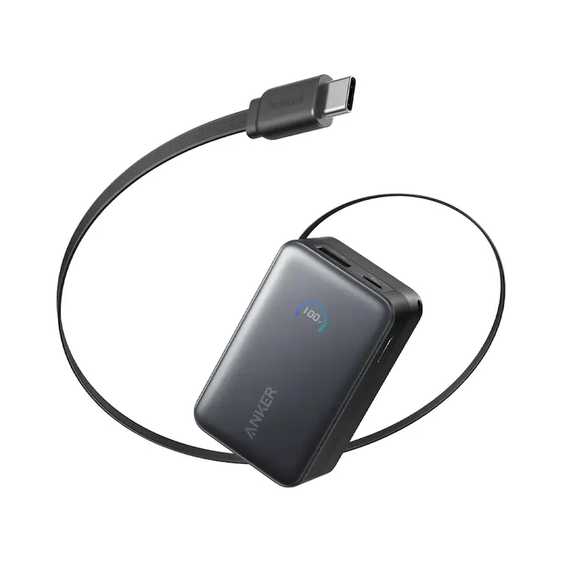 پاوربانک 10000 میلی آمپر انکر 45 وات مدل Anker A1638 با یک خروجی USB، یک خروجی USB-C و یک کابل متصل USB-C با گارانتی 18 ماهه شرکتی