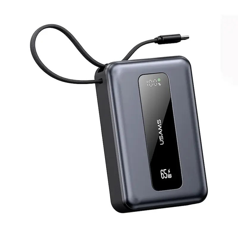 پاوربانک 20000 میلی آمپر یوسمز 65 وات مدل Usams CD243 20KCD24301 دارای کابل USB-C متصل با گارانتی 12 ماهه شرکتی