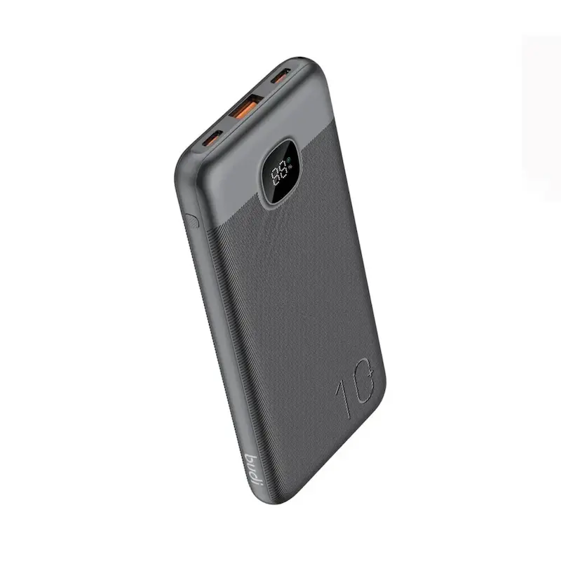 پاوربانک بودی 10000 میلی آمپر 22.5 وات مدل Budi PB089B با دو خروجی USB-C و یک خروجی USB و یک کابل همراه USB-C با گارانتی ۱۸ ماهه شرکتی (۶ ماه تعویض)