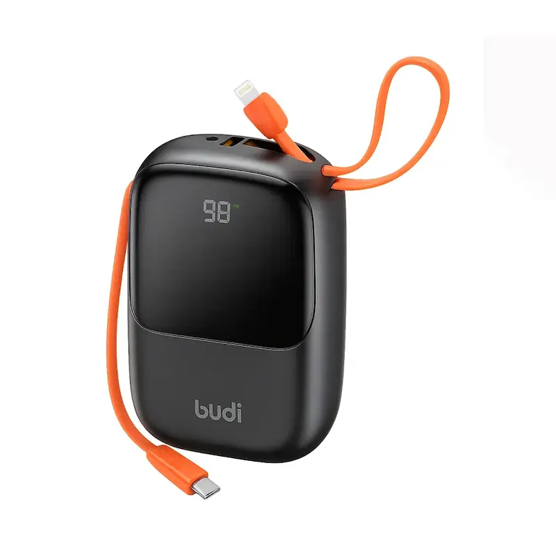 پاوربانک 20000 میلی آمپر بودی توان 22.5 وات بودی مدل Budi PB812B به همراه کابل USB-C و لایتنینگ با گارانتی ۱۸ ماهه شرکتی (۶ ماه تعویض)