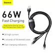 کابل شارژ یک به سه USB به microUSB/USB-C/لایتنینگ باسئوس مدل Baseus Flash Series Ⅱ One-for-three Fast Charging Data Cable USB to M+L+C 66W طول 1.2 متر با گارانتی 24 ماهه شرکتی