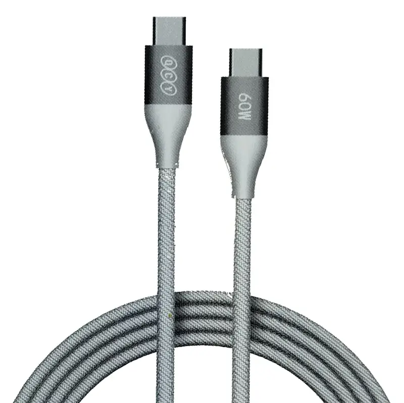 کابل شارژ کنفی USB-C به USB-C کیو سی وای مدل QCY DC21 توان 60 وات طول 1.2 متر با گارانتی 18 ماهه شرکتی