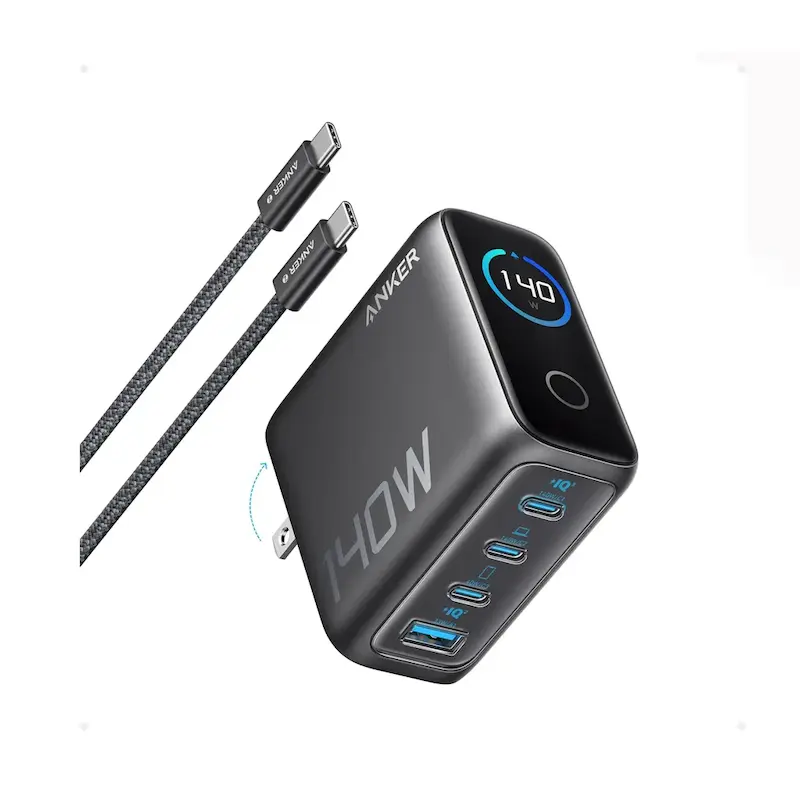 شارژر دیواری 140 وات انکر مدل Anker B2697 با 3 خروجی USB-C و یک خروجی USB به همراه کابل USB-C به USB-C با گارانتی 18 ماهه شرکتی