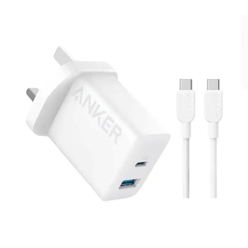 شارژر دیواری 20 وات انکر مدل Anker B2348 با یک خروجی USB و یک خروجی USB-C به همراه کابل USB-C به USB-C با گارانتی 18 ماهه شرکتی