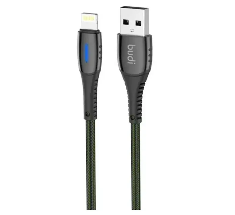 کابل فست شارژ کنفی USB به لایتنینگ بودی مدل Budi DC212L10L جریان 2.4 آمپر طول 1 متر با گارانتی ۱۸ ماهه شرکتی (۶ ماه تعویض)